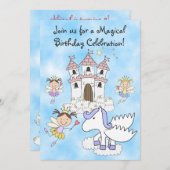 Fairy Princess, Castle und Pegasus Birthday Einlad Einladung (Vorne/Hinten)