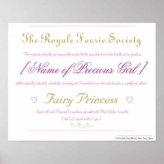 Fairy Princess Certificate Poster (Vorne)