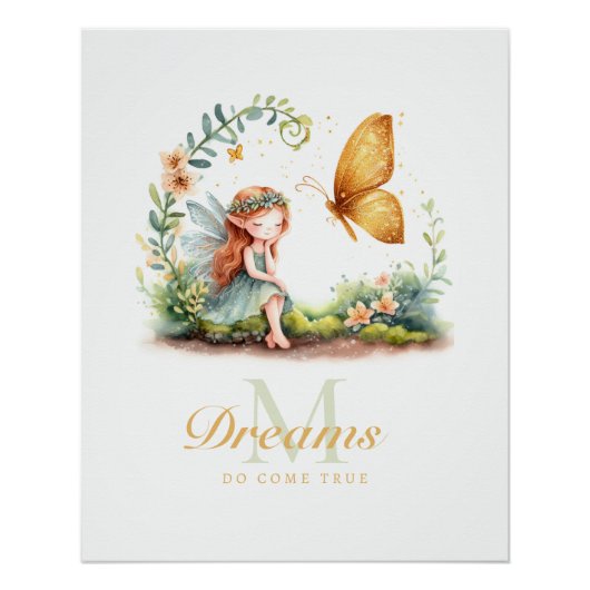 Fairy Princess Enchanted Garden Butterfly Monogram Poster (Vorderseite)