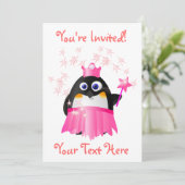 Fairy Princess Pinguin Einladung (Stehend Vorderseite)