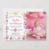 Fairy Princess Pink & Gold 1. Geburtstag Einladung (Vorderseite)