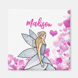 Fairy Princess Pink Hearts Fashion Illustration Magnet