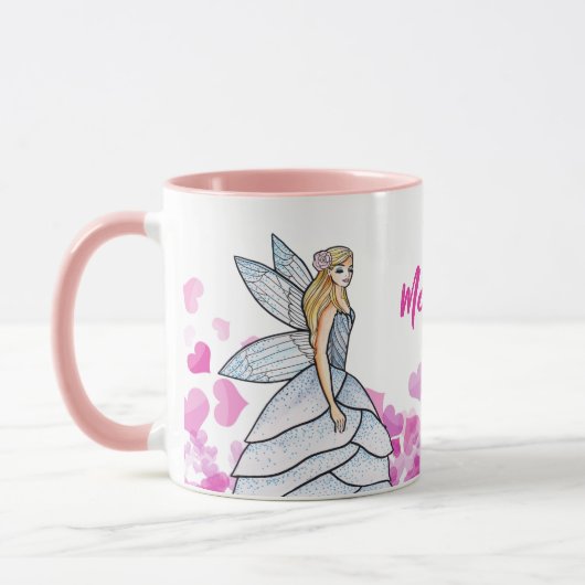 Fairy Princess Pink Hearts Fashion Illustration Tasse (Links)