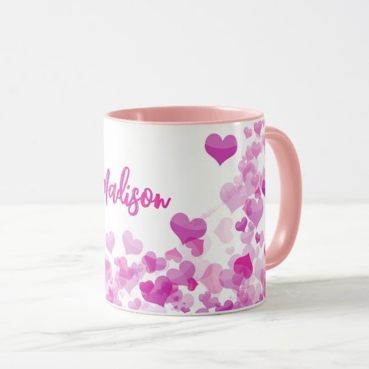 Fairy Princess Pink Hearts Fashion Illustration Tasse (VorderseiteRechts)