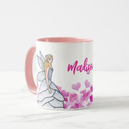 Fairy Princess Pink Hearts Fashion Illustration Tasse