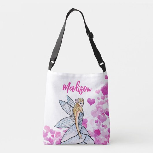 Fairy Princess Pink Hearts Fashion Illustration Tragetaschen Mit Langen Trägern (Rückseite)
