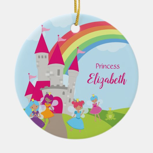 Fairy Princess Rainbow and Castle Girl Keramik Ornament (Vorne)
