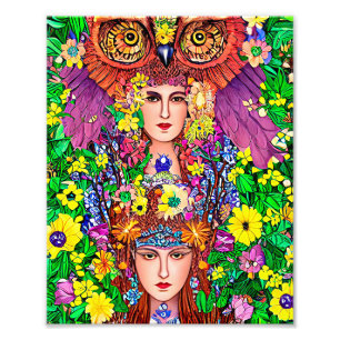 Fairy Princess Sisters Owl Original Art Nouveau Po Fotodruck
