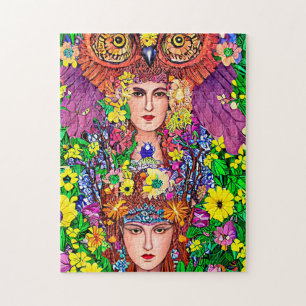 Fairy Princess Sisters Owl Original Art Nouveau Puzzle