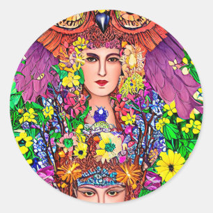 Fairy Princess Sisters Owl Original Art Nouveau Runder Aufkleber