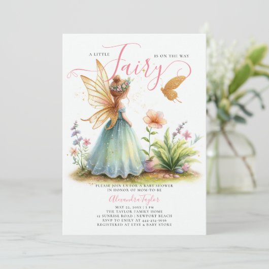Fairy Princess verzauberte Green Baby Girl Dusche Einladung (Stehend Vorderseite)