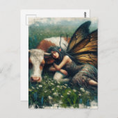 Fairy Queen schläft auf ihrem Haustier Kuh Postkarte (Vorne/Hinten)