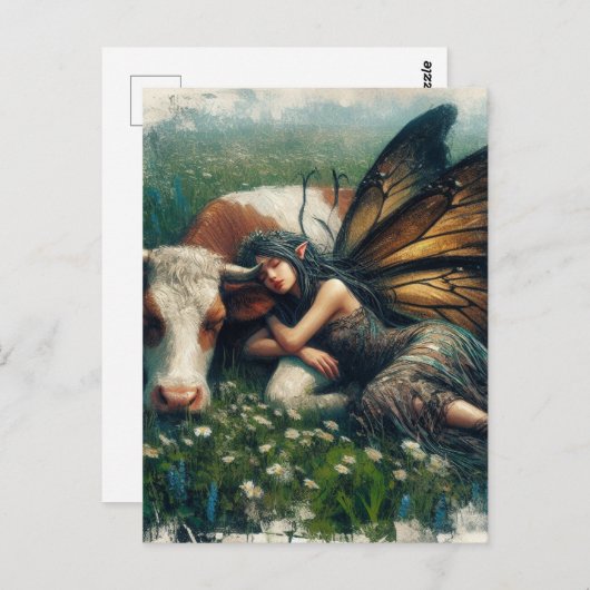 Fairy Queen schläft auf ihrem Haustier Kuh Postkarte (Vorne/Hinten)