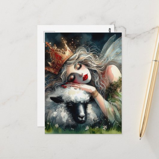Fairy Queen schläft auf ihrem Haustier Postkarte (Vorderseite/Rückseite Beispiel)