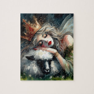Fairy Queen schläft auf ihrem Haustier Puzzle