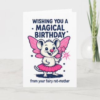 Fairy Rat Mother Birthday Card: Funny Pink Animal  Feiertagskarte