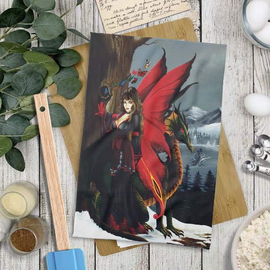 Fairy Red Dragon Fantasy Spring Geschirrtuch