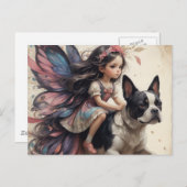 Fairy Riding a Boston Terrier Fantasy Postkarte (Vorne/Hinten)