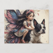 Fairy Riding a Boston Terrier Fantasy Postkarte (Vorderseite)