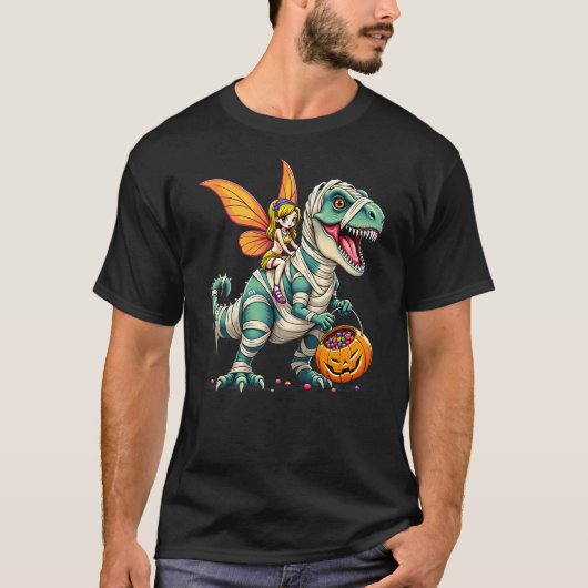 Fairy Riding Mummy T-Rex Dinosaur Halloween T-Shirt (Vorderseite)