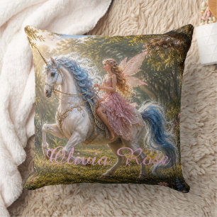 Fairy-Ritt auf Einhorn mit individuellem Namen Kissen