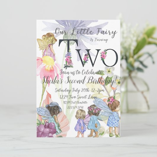 Fairy Second Birthday Einladung (Stehend Vorderseite)