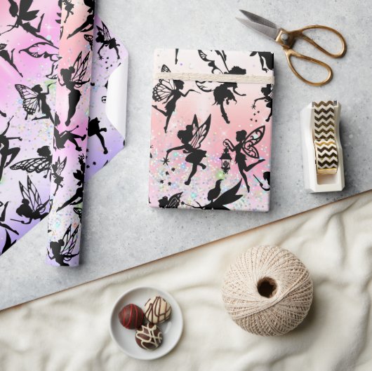 Fairy Silhouette Muster Funkelnd Rainbow Girly Geschenkpapier (Kunsthandwerk)