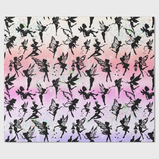Fairy Silhouette Muster Funkelnd Rainbow Girly Geschenkpapier (Flach)