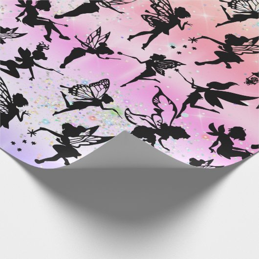 Fairy Silhouette Muster Funkelnd Rainbow Girly Geschenkpapier (Ecke)