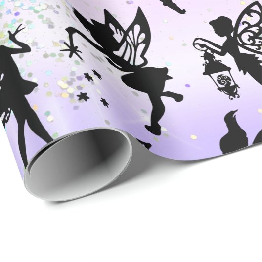 Fairy Silhouette Muster Funkelnd Rainbow Girly Geschenkpapier (Rolleneckpunkt)