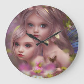 Fairy Sisters Unter den Blume im Wald Große Wanduhr (Vorderseite)