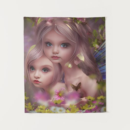 Fairy Sisters Unter den Blume im Wald Wandteppich (Vorderseite)