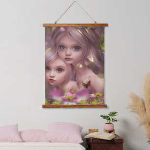 Fairy Sisters Unter den Blume im Wald Wandteppich Mit Holzrahmen