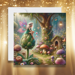 Fairy sitzt auf einer Artichoke Magical Illutratio Karte