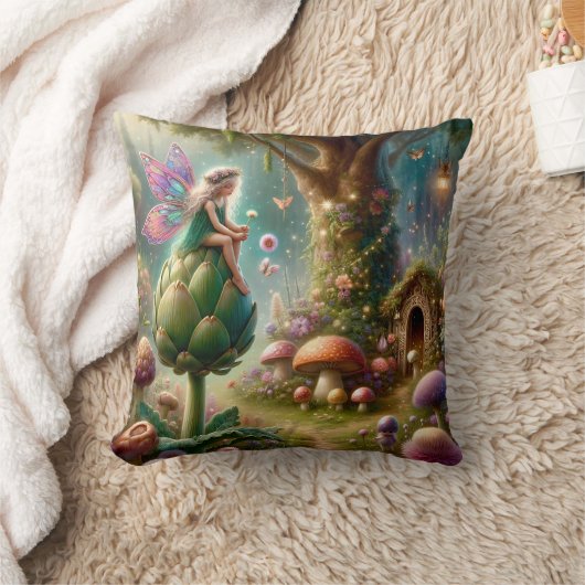 Fairy sitzt auf einer Artichoke Magical Illutratio Kissen (Decke)