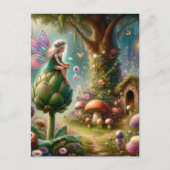 Fairy sitzt auf einer Artichoke Magical Illutratio Postkarte (Vorderseite)
