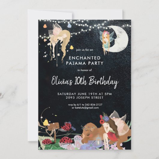 Fairy Slumber Party Pajama Birthday Einladung (Vorderseite)