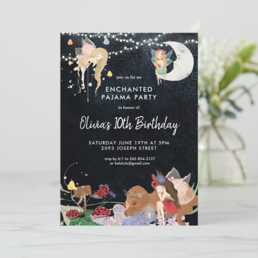 Fairy Slumber Party Pajama Birthday Einladung (Stehend Vorderseite)
