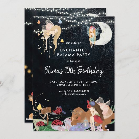 Fairy Slumber Party Pajama Birthday Einladung (Vorne/Hinten)