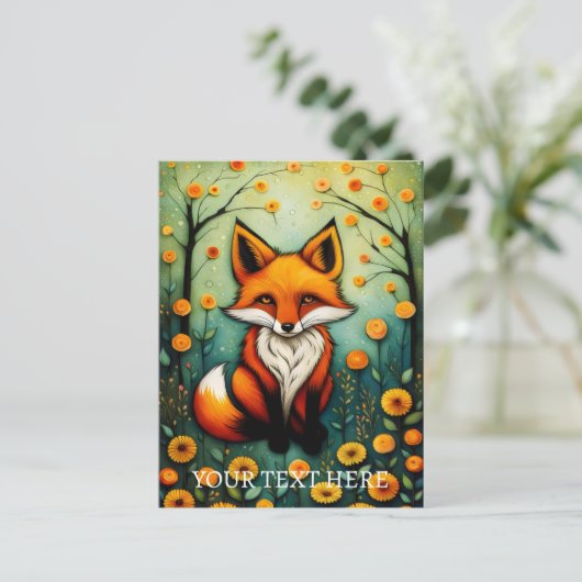 Fairy Spring farbenfrohe Blumenfoxmalerei Postkarte (Stehend Vorderseite)