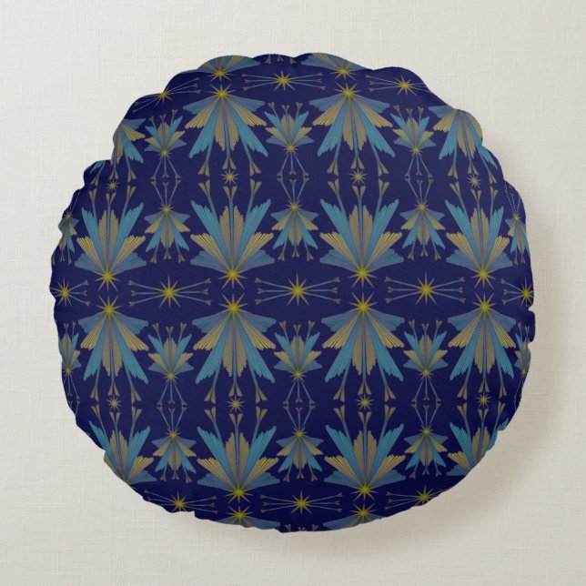 Fairy Stars Navy Round Throw Kissen (Vorderseite)