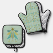 Fairy Stars Pistachio Ofenhandschuh & Topflappen-Set (Vorderseite/Rückseite)