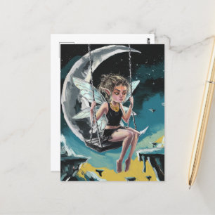 Fairy Swinging vom Mond Postkarte