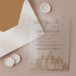 Fairy Tale Akronylic Wedding Einladung<br><div class="desc">Erleben Sie einen zauberhaften ersten Eindruck mit dieser eleganten Acrylhochzeit-Einladung mit einem Märchenthema. Dieses für Schlosshochzeiten oder romantische Feiern perfekt gestaltete Design umfasst goldene Schlossakzente und personalisierte Texte für Ihren großen Tag. Ideal für Paare,  die eine zeitlose und einzigartige Hochzeitseinladung gewollt haben.</div>