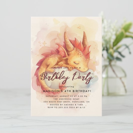 Fairy Tale Baby Dragon Birthday Party Einladung (Stehend Vorderseite)