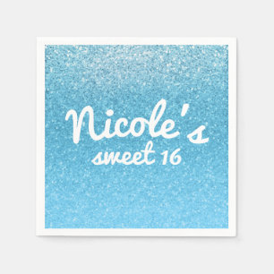 Fairy Tale Blue Glitzer Sweet 16 Geburtstagsparty Serviette