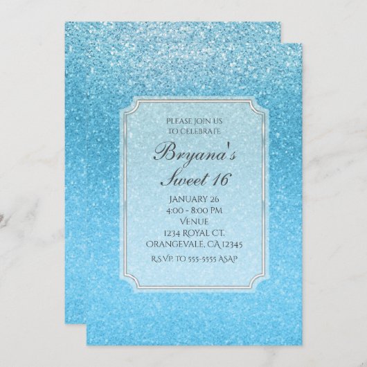 Fairy Tale Blue Glitzer Sweet 16 Party Einladungen (Vorne/Hinten)