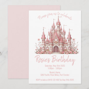 Fairy Tale Burg Girl Pink Geburtstagsparty Einladung