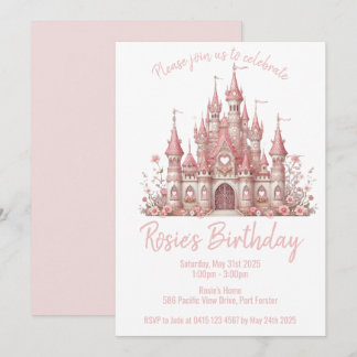 Fairy Tale Burg Girl Pink Geburtstagsparty Einladung