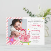 Fairy Tale Burg Rosa Prinzessin Foto Geburtstag Einladung (Stehend Vorderseite)